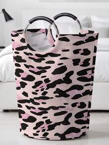 1PC Leopard-Print Fabric Laundry Basket, Foldable Multi-Purpose Storage Bin With Handles, Dirty Clothes Hamper For Garments, Socks, Jewelry & Toys, Collapsible Utility Crate, Bedroom Bathroom Organizer, Space Saving Decorative Solution - Multicolor - View 3
