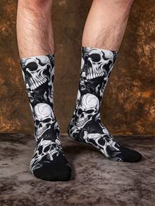1/3 Pairs Street Dark Punk Style Personalized Mid-Calf Socks, Halloween Funny Skull Jacquard Men's Socks - Multicolor - View 1