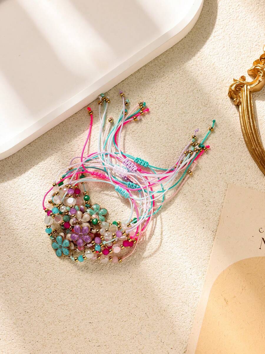 12pcs Ocean Beach Elements Starfish, Turquoise Beads, Shell, Small Conch Braided Bracelets - Multicolor 2 - View 1