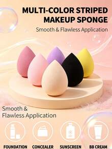 6Piece Makeup Sponge Set, Suitable For Liquid BB Cream Powder Application, Makeup Egg Dry Wet Dual-Use Powder Puff - Multicolor - View 2
