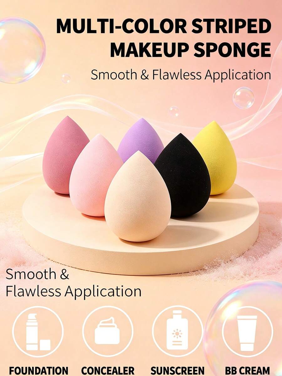 6Piece Makeup Sponge Set, Suitable For Liquid BB Cream Powder Application, Makeup Egg Dry Wet Dual-Use Powder Puff