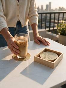 6-24pcs Champagne Gold Wavy Pattern Coasters, European Style Premium PVC Round Heat-Insulating Coasters For Home, Bar, Thanksgiving, New Year Decor - Multicolor - View 11
