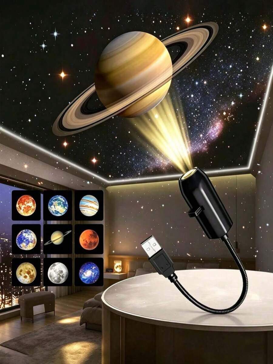 1pc USB Planet Mini Projector Light, 360° Rotating Decorative Lamp, Create Enchanting Atmosphere, Portable USB Powered LED Projector Light, Lighting, Lamp, Bedroom Lighting, Birthday, Party, Photography Lighting, Light, Projector, Stars In The Night Sky, Event, Suitable For Wall And Ceiling Decoration, Bedroom, Room, Room Decoration, Create LED Starry Romantic Atmosphere,