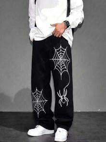 Boys Fashion Casual Black Loose Straight Leg Elastic Waist Denim Jeans - Black - View 3