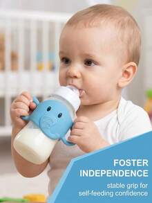 Baby Bottle Handle, Silicone Baby Bottle Sleeve, Elephant Silicone Sleeve With Handle, Specially Designed Handle For Easy Grip, Ensuring Baby Can Confidently Hold The Bottle - Multicolor - View 2