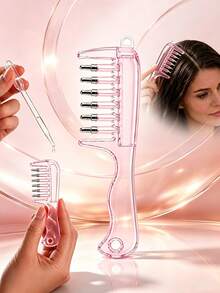 Crystal Liquid Dispensing Comb, Scalp Hair Care Essential Oil Massage Comb, Liquid Dispensing Comb, Even Application Home Use Liquid Dispensing Massage Comb. Hair Root Nourishing Essential Oil Comb, Comb + Dropper - Multicolor - View 3