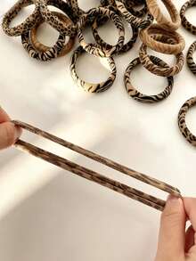 5pcs/25pcs Ikat Rambut Elastis Tinggi Tanpa Jahitan Motif Leopard, Ikat Rambut Sanggul Vintage Sederhana. Cocok Untuk Semua Wanita dan Mereka yang Memiliki Rambut Tebal - Coklat - View 3