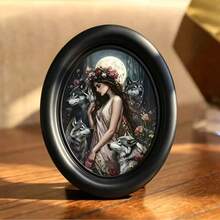 Gothic Style Oval Picture Frame, Featuring Two Bats And Peach Tree Design - Hand-Woven Fiberboard Wall Art, Size 4.16X5.25 Inches, Perfect For Home And Office Decor - P - View 2