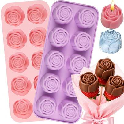 2 piezas Molde de silicona con forma de rosa de 20 cavidades, adecuado para chocolate, fresas, caramelos, cubitos de hielo, gomitas, decoración de cupcakes, velas, jabón, regalos para bodas y fiestas
