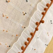 1pc Multi-Color Candy Bean Faux Linen Curtain, American Country Pastoral Style Half Curtain, Decorated With Wavy Lace And Pom Poms, With Rod Pocket, Suitable For Sink Cabinet Short Window, Perfect For Kitchen, Cafe And Bedroom Decor - Multicolor - View 6