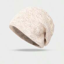 Minimalist Vintage Hollow Cable Knit Beanie, Oversized Fit, Face-Slimming, Ear-Covering Warm Hat For Shopping, Commuting, Travel, Matching With Coats And Sweaters - Multicolor - View 11