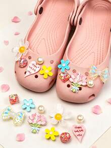 10pcs Spring Fresh Acrylic Clog Shoe Charms Tulip Bouquet Colorful Flower Bow DIY Shoe Buckle Set - Multicolor - View 10