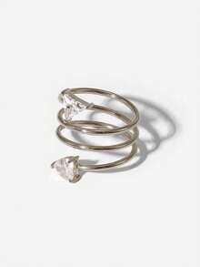 1pc Spiral Coil Open Statement Ring, Dual Geometric Shiny Accent Design, Perfect For Daily Styling, Casual Date And Weekend Hang‑Out Outfits - Multicolor - View 2