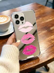 Gradient Pink Lipstick Kiss Print Mirror Phone Case Y2K Sweet Style Shockproof Protective Cover - Multicolor - View 3