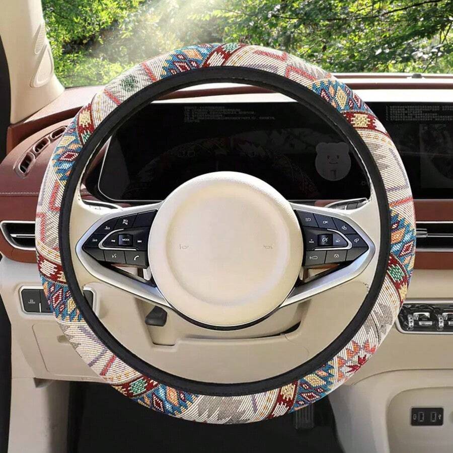 1pc Car Steering Wheel Cover Multi-Color Embroidered Breathable Mesh Fabric No Inner Ring Steering Wheel Cover Suitable For Most Cars Car Interior Accessories Unisex All Season