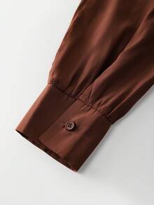 Elegant French Style Contrast Lace Draped Evening Date Spring Autumn Women's Blouse - Rust Brown - View 8