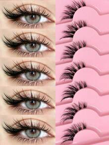 7 Pairs Half Eye Extension Cat Eye Fox Eye Eyelashes, Outer Corner Extension Eyelashes, Exquisite Strip Reusable False Eyelashes, Long Soft 3D Faux Mink Eyelash Extension Strip False Eyelashes - Black - View 4