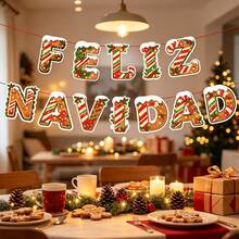 12pcs/Set Spanish Christmas Decoration Bunting, FELIZ NAVIDAD Paper Christmas Decoration Banner, Christmas Holiday Decoration Banner - View 3