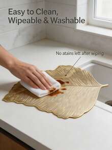 1-12pcs Gold Leaf Vein Heat-Insulated Placemats, Vintage Luxury PVC Asymmetrical Leaf Shape Waterproof Table Mats For Wedding, New Year, Family Gathering Table Decor - Multicolor - View 5