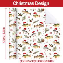1set Christmas Fish Wrapping Paper(Includes Stickers), Unique Holiday Gift Wrap Paper With Santa Fish, Pine Branches, Holly Berries, And Snowflakes Design For Xmas Gifts, Party Decorations, And Birthday Presents - Fish - View 4