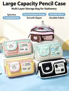 Multi‑Layer Large‑Capacity Pencil Case, Portable Zipper Pen Pouch With Front Small Pocket, Lightweight Cosmetic Makeup Storage Bag, Daily Multi‑Purpose Travel Storage Pouch, Durable Fabric Handheld Pen Bag For Office, College, Gifts - Kitten Pencil Case - View 5