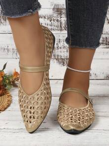 2026 Spring/Summer New Patchwork Breathable Women's Pointed Toe Flat Shoes - Gold - View 6