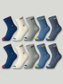 10 Pairs Random Mixed Color Kids Socks With Letter Pattern, Boys Girls Baby Japanese Style Versatile Mid-Calf Socks, Suitable For Daily Casual Life - Multicolor - View 11