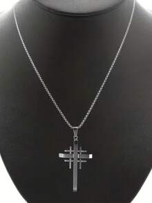 1PC Fashionable Men's And Women's Universal Minimalist Style Religious Cross Pendant Necklace, Suitable For Daily Wear - Fashion - View 3