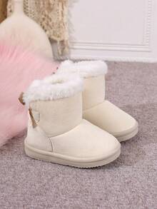 Children's Mibai Snow Boots, Sweet Bowknot Fuzzy Short Boots, Winter Warmth Cotton Shoes For Girls - Beige - View 5