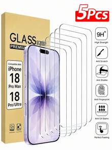 鋼化玻璃螢幕保護貼，適用於 iPhone Duo/18ProMax/18 Pro/17/17 Pro/17 Pro Max/17 Air/16/16 Plus/16 Pro/16 Pro Max/15/14/13/12/11/X/XR/XS/8/7 系列，高清透明全螢幕覆蓋玻璃膜，9H 硬度防刮防指紋無氣泡易安裝，相容手機殼螢幕保護配件 - 5pcs - 查看 1
