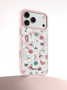 XUSTIO Halloween Ghost Pumpkin Lantern Spider Skull Bat Magnetic Phone Case TPU Anti-Drop Wear-Resistant Large Lens Protection Best Friend Couple Style Dual Color Optional Daily Commute Holiday Gift Compatible With Apple 11/12/13/14/15/16/17 Pro ProMax Plus Phone Protective Shell - Pink - View 3