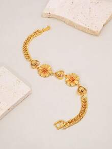 1pc Chinese Style Luxury 3D Flower Hollow Heart Buckle Bracelet, Daily Commute Festive Accessory - Flowers - View 4