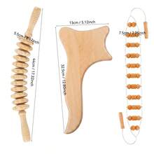 1PC/3Pcs Wooden Massage Tool Set, Wooden Massager Set, Manual Massage Tool, For Legs, Waist, Shoulders, Arms, Back, Full Body Massage Tool, Wooden Massage Roller, For Home And Office - Apricot - View 4