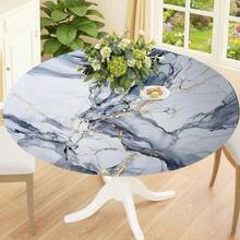 1pc Marble Pattern Round Tablecloth, Minimalist Tablecloth With Elastic Edge, Soft And Wrinkle-Resistant, Waterproof, Oil-Resistant And Scratch-Resistant, Suitable For Round Dining Table, Outdoor Restaurant Decoration And Outdoor Party, Kitchen, Baking, Outdoor Decoration, Outdoor Patio, Breakfast, Brunch And Party Decoration - Multicolor - View 4