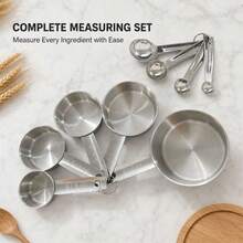 9-Piece Stainless Steel Measuring Cups And Spoons Set, Includes 5 Measuring Cups And 4 Measuring Spoons, Suitable For Baking, Flour, Spices, Milk, Oil, Etc., Powder Spoon, Coffee Spoon, Tea Spoon, Easy To Clean, Suitable For Kitchen Cooking, Baking, DIY Projects, Kitchen Supplies, Travel, Coffee And Tea Making, Bartender Scale Accessories, Kitchen Tools, Stackable Storage, Meets Your Various Needs. - Multicolor - View 8
