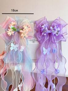 1pc Children's Hair Accessory Spring Fresh Small Bow Hair Clip For Girls, Sweet Orchid Hairband And Forest Style Pearl Tassel Hair Accessory (Slight Color Difference Between Actual Product And Image) - Mixed color - View 4