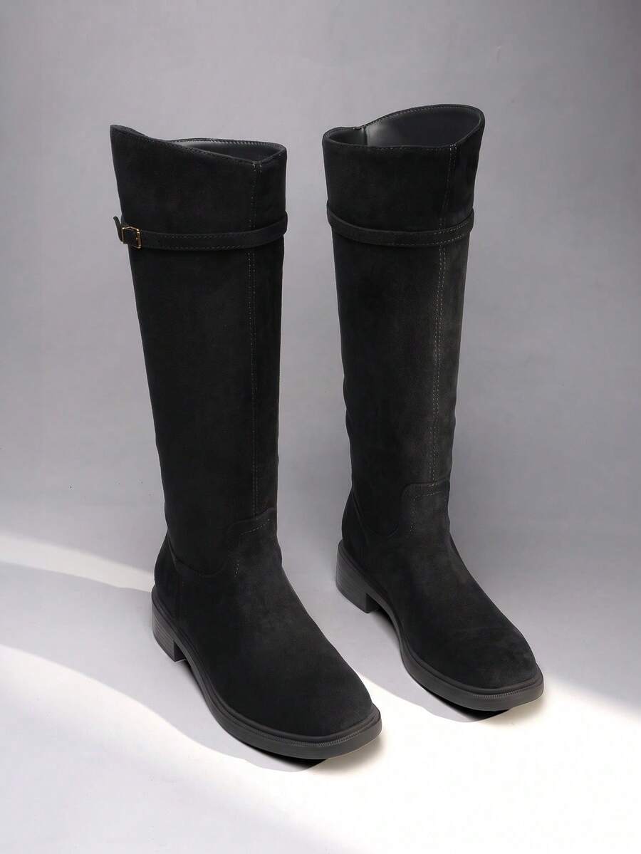 Women's Knee-High Buckle Strap Riding Boots