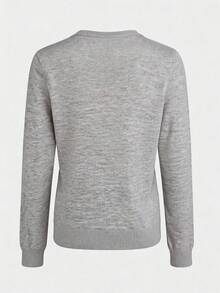 1pc Women's Spring/Autumn/Winter Grey Argyle Plaid Crew Neck Pullover Long Sleeve Knit Sweater Top, Inner Layer Knit Base Layer Top, Machine Washable - Grey - View 6