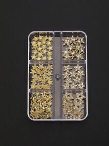 90 PCS Star Nail Charms Boxed Gold Silver Alloy 3D Rhinestone Star Nail Art Decor Multi‑Style Hollow Pentagram Nail Jewels DIY Manicure Accessories - Multicolor - View 12