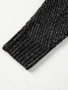 Acelitt Plus Size Women's Solid Color Knit Texture Cold Shoulder Plus Size Sweater Dress, Autumn/Winter - Black - View 9