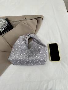 Fashionable Versatile Textured Solid Color New PU Shoulder Bag Casual Minimalist Textured Baguette Small Handbag For Women - Grey - View 3