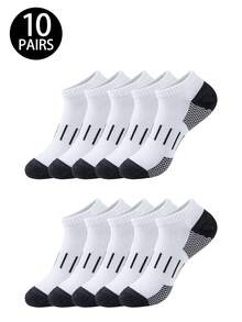 1/5/10/20 Pairs Men's Short Socks, Minimalist Casual Socks, Grey Striped Running Socks - Multicolor - View 20