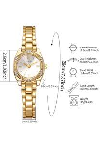 Exquisite Roman Dial Rhinestone Women's Wristwatch, Alloy Band Casual & Office Versatile Quartz Watch, Gift For Girlfriend (1pc/Set) Watch Box Not Included - Gold - View 4