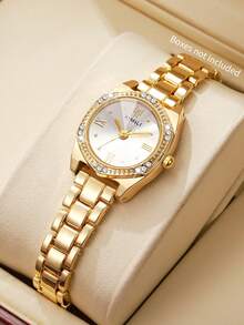 Exquisite Roman Dial Rhinestone Women's Wristwatch, Alloy Band Casual & Office Versatile Quartz Watch, Gift For Girlfriend (1pc/Set) Watch Box Not Included - Gold - View 10