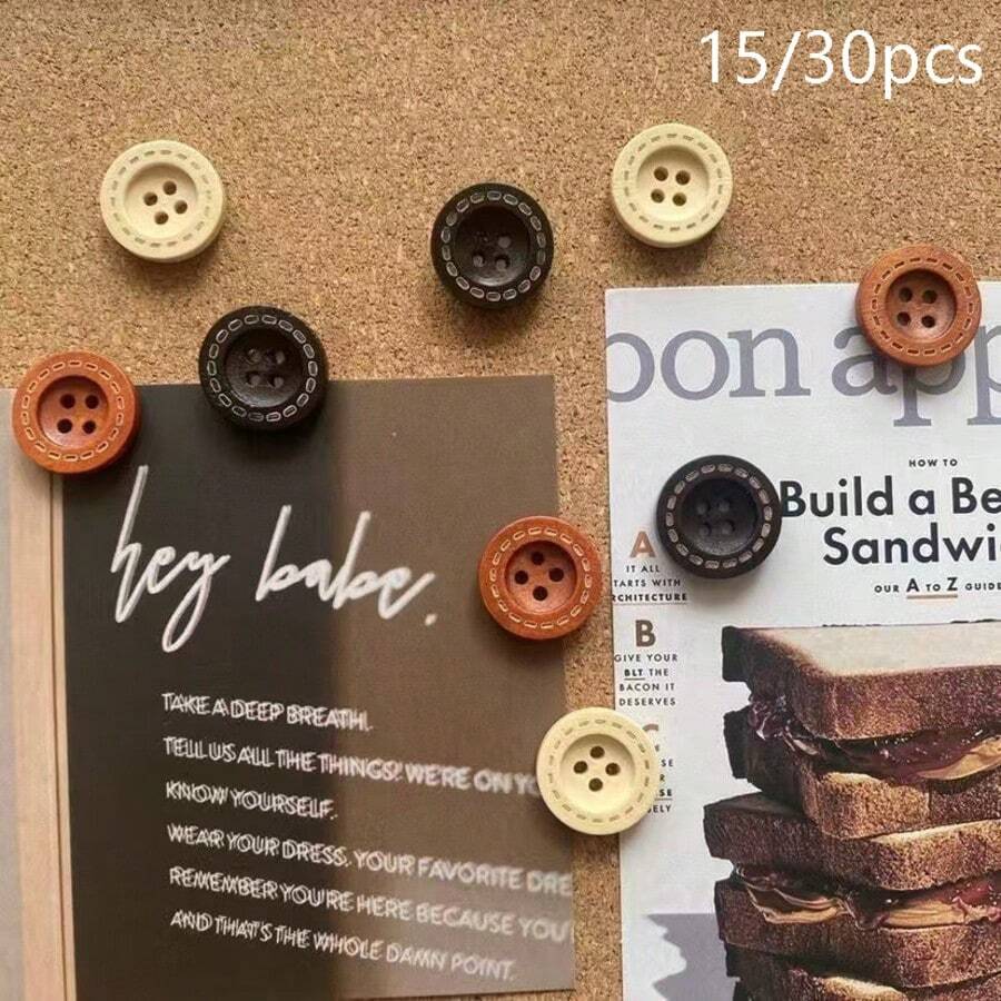 15/30pcs Wooden Push Pins, Vintage Cork Board Decorative Tacks, Felt Photo Wall Message Board Fixing Pins, Suitable For School, Office, Home, Back To School, Halloween, Christmas, Random Styles - A - View 1