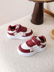 1 Pair Girls' Spring New Cute White Sneakers, Soft Sole Anti-Slip Steady Walking Shoes For Toddlers - Burgundy - View 2