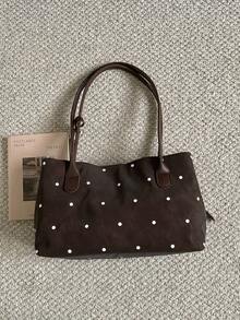 1pc Vintage Rivet Large Capacity Tote Bag, Commuter Oversized Underarm Bag, Fashion Motorcycle Bag, PU Matte Leather, Shoulder Strap, Zipper Closure, Women's Work/School/Travel/Shopping/Business Shoulder Bag, Suitable For Daily Use - Coffee Brown - View 7