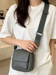 1pc Dark Grey Replacement Shoulder Strap For Crossbody Bag, Shoulder Bag Strap With Shiny Black Buckle - Dark Grey - View 6