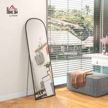 vidaXL Full-Length Mirror, Rectangular, Rounded, Aluminum Frame, Suitable For Entryway, Bedroom, Dressing Room, 50 X 161.5 Cm, Black - Black - View 2
