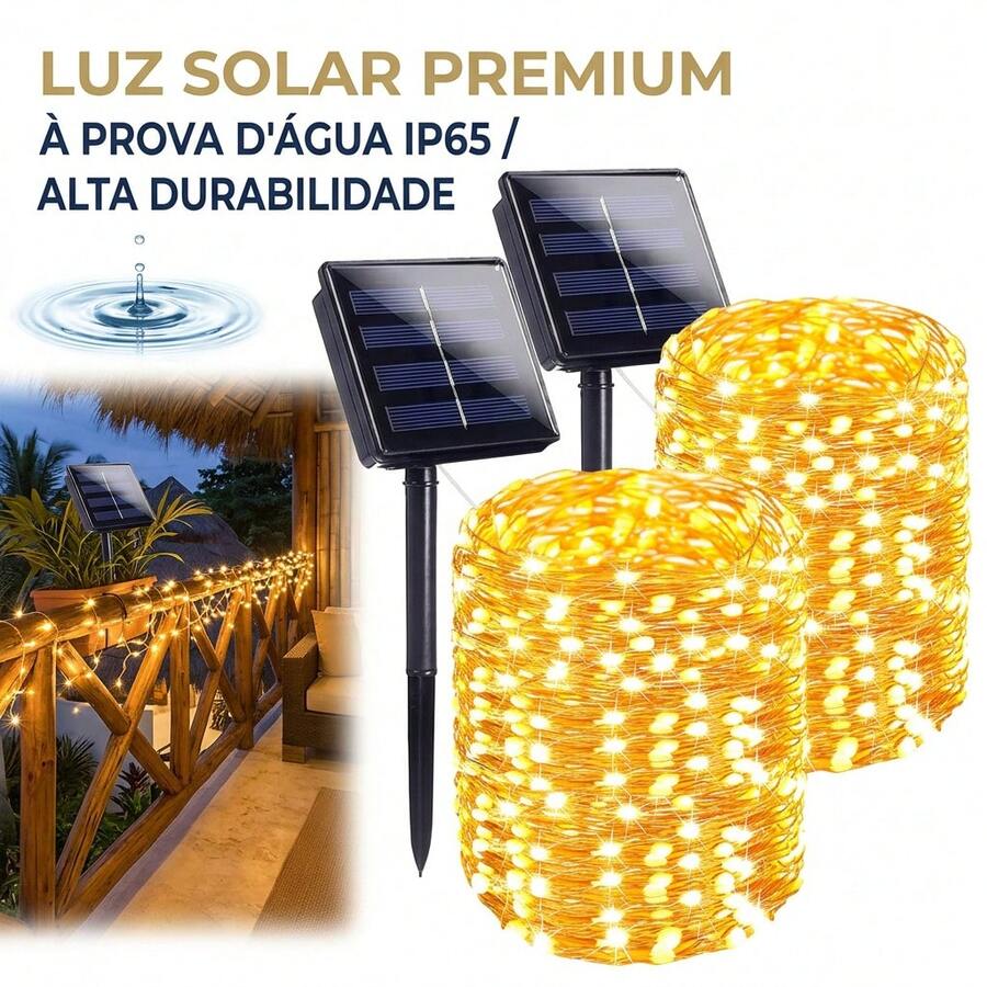 Cordão de Luz Solar Fio de Cobre 22m LED, Luz Colorida/Branco Quente/Branco Frio, À Prova D'água, Decoração Natal, Ano Novo, Jardim e Festa